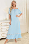 Lace Detail Short Sleeve Lounge Dress in Light Blue for Women