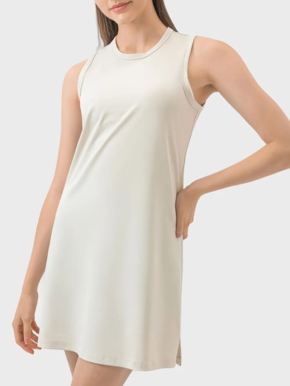 Round Neck Sleeveless Active Dress in Dark Green for Women