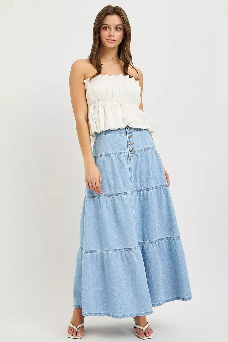 High Rise Ruffle Long Skirts in Light for Women