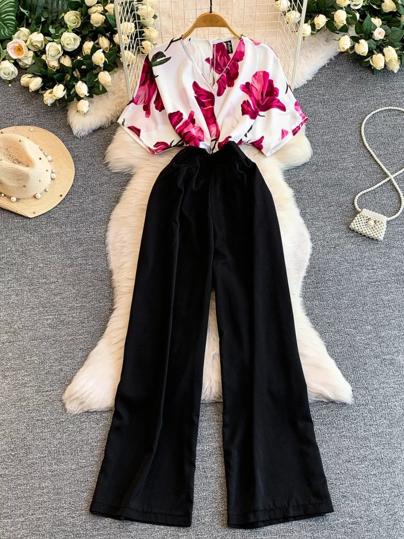 White Printed Wide Leg Jumpsuit for Women