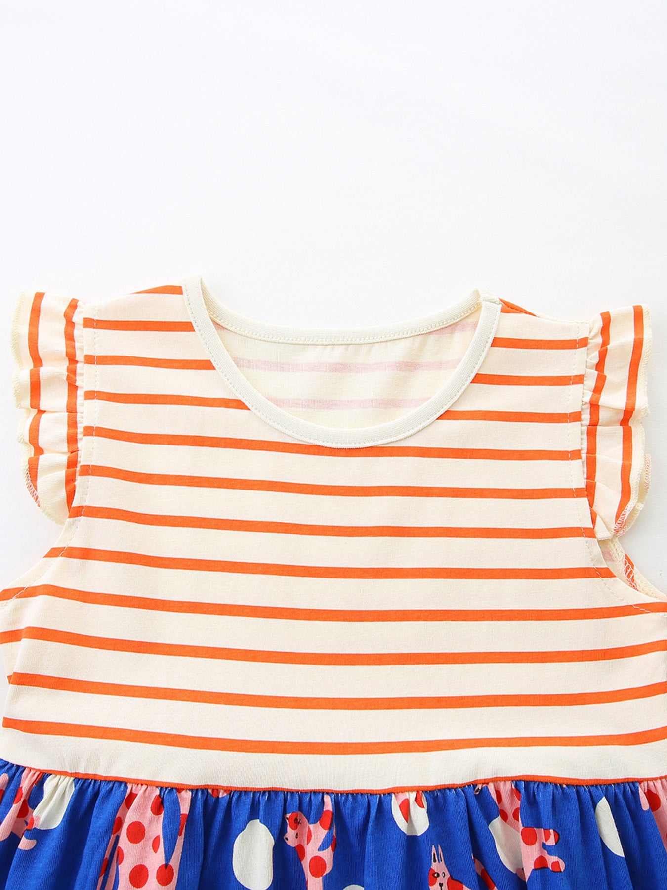 Striped Animal Print Ruffled Dress in Multicolor for Girls