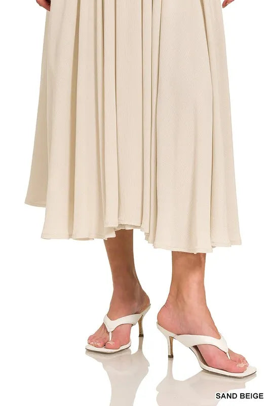 Woven Crinkle Gauze Crop Tee and Skirt Set for Women