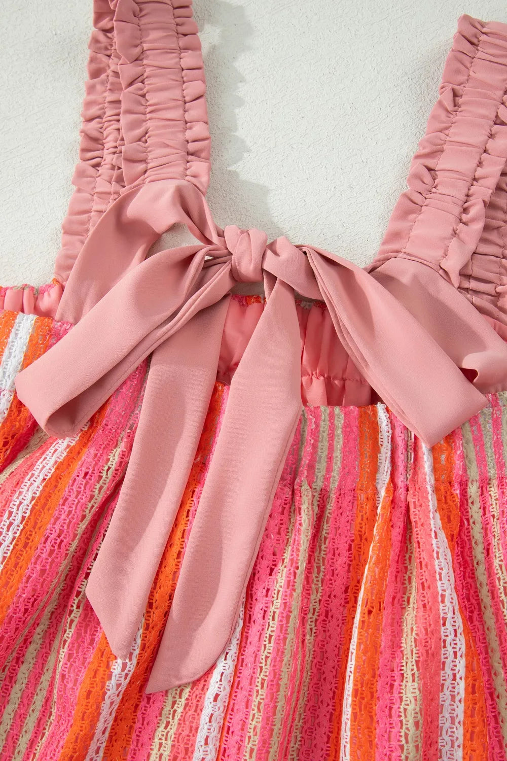 Stripe Ruffled Straps Ribbon Knot Flowy Vacation Maxi Dress for Women