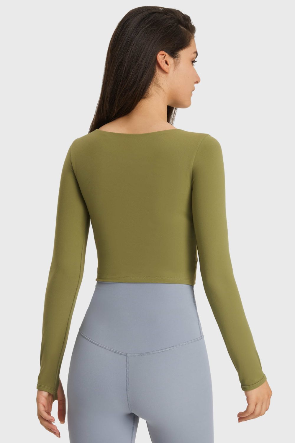 Cutout Long Sleeve Cropped Sports Top in Sky Blue for Women