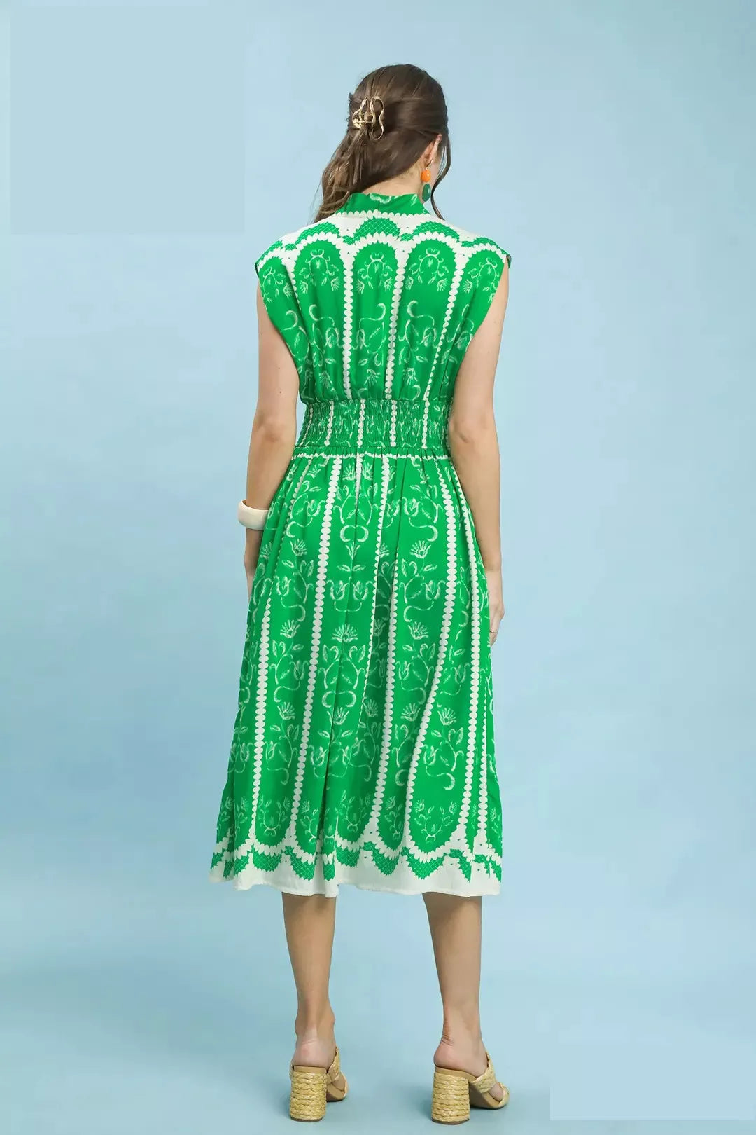 Sleeveless Smocked Midi Dress in Island Green for Women