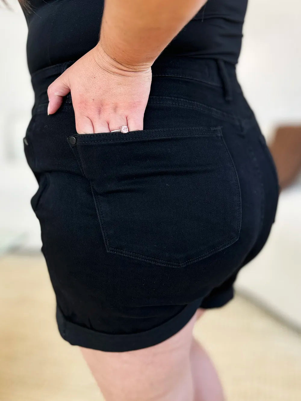 Plus Size High Waist Tummy Control Cuffed Denim Shorts for Women