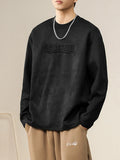 Plus Size Round Neck Long Sleeve Sweatshirt in Black for Men