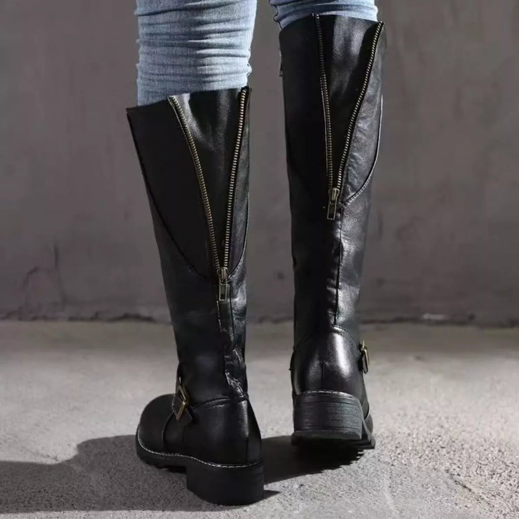 Round Toe Block Heels Boots in Yellow in Dark Brown for Women