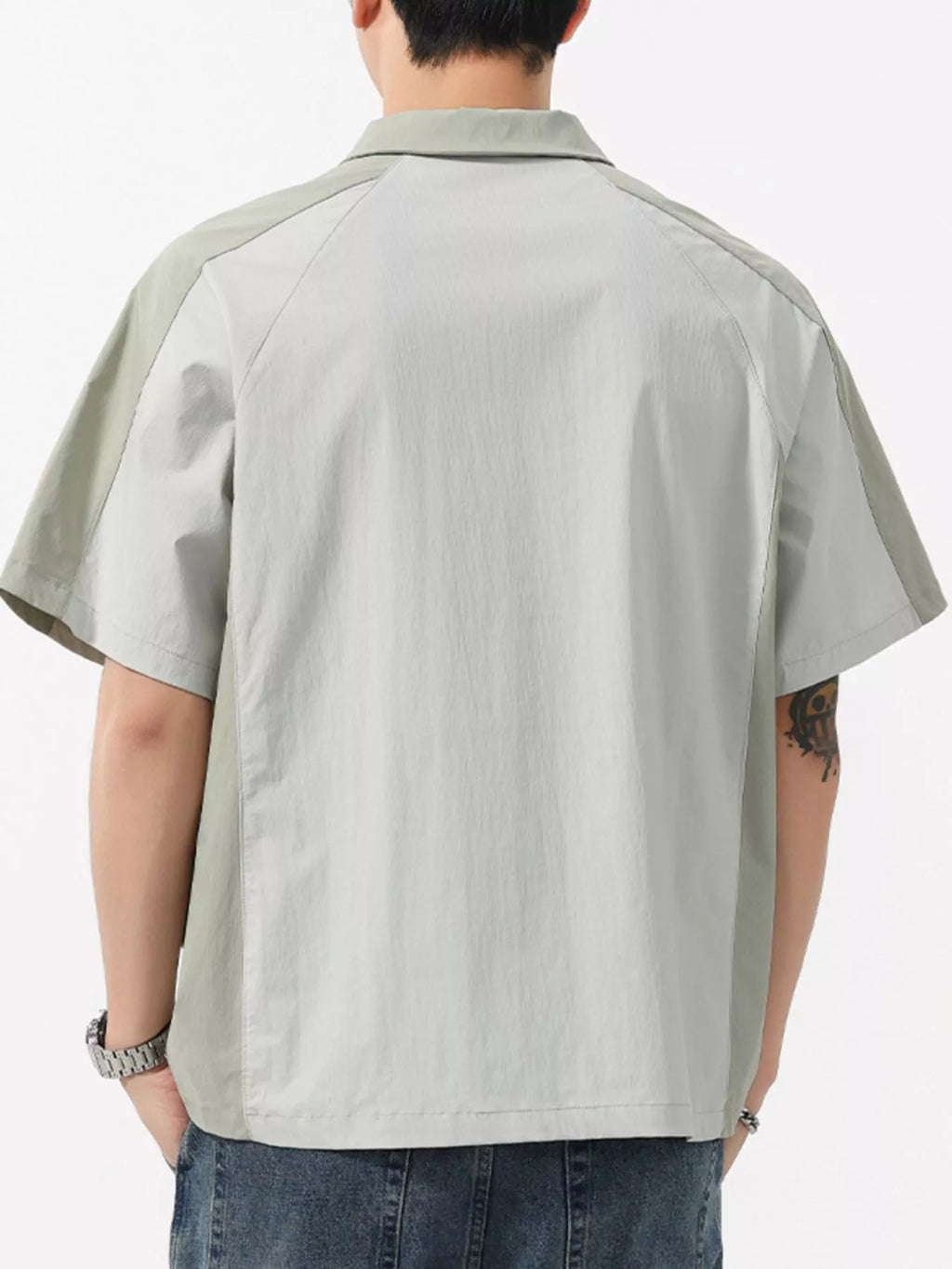 Plus Size Quarter Zip Short Sleeve Polo in Grey for Men
