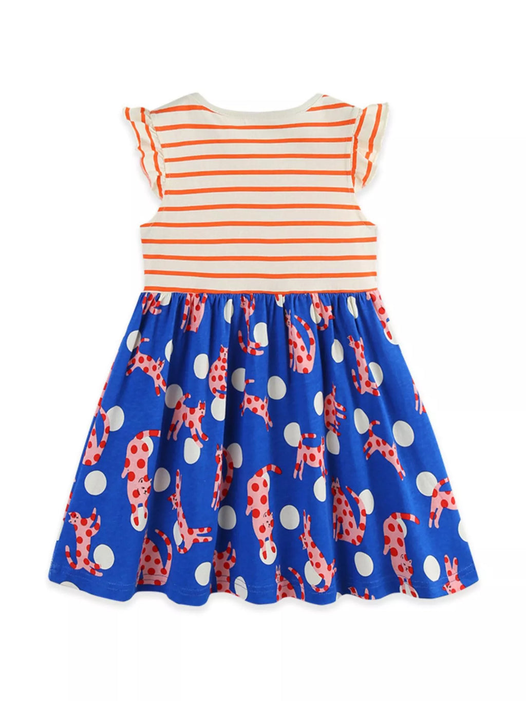 Striped Animal Print Ruffled Dress in Multicolor for Girls