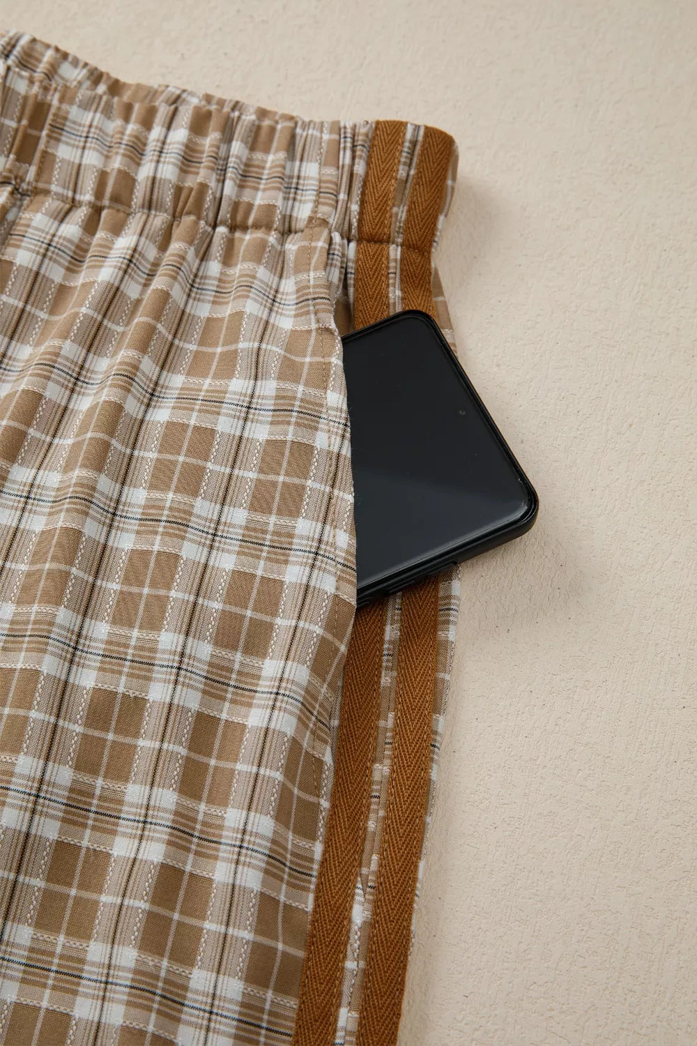 Plaid Print Tie Detail Casual Pants for Women