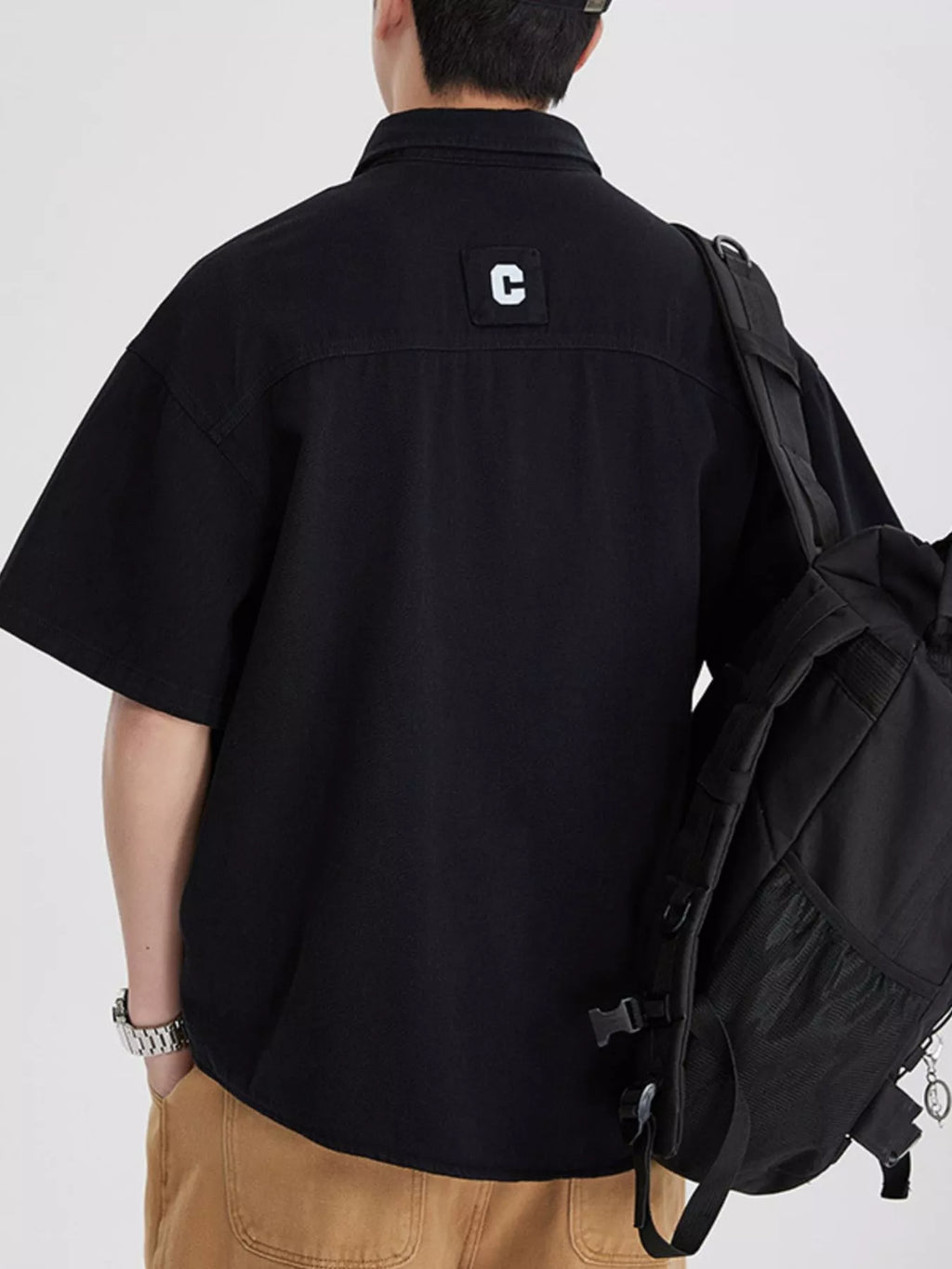 Button Down Oversized Short Sleeve Shirt Plus Size in Army Gray for Men