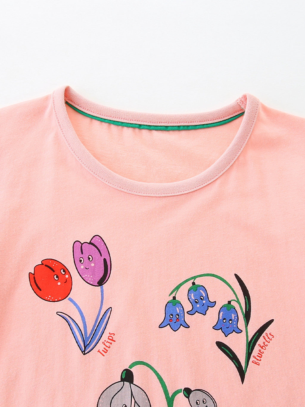 Floral Print Crew Neck T-Shirt in Watermelon Pink for Girls