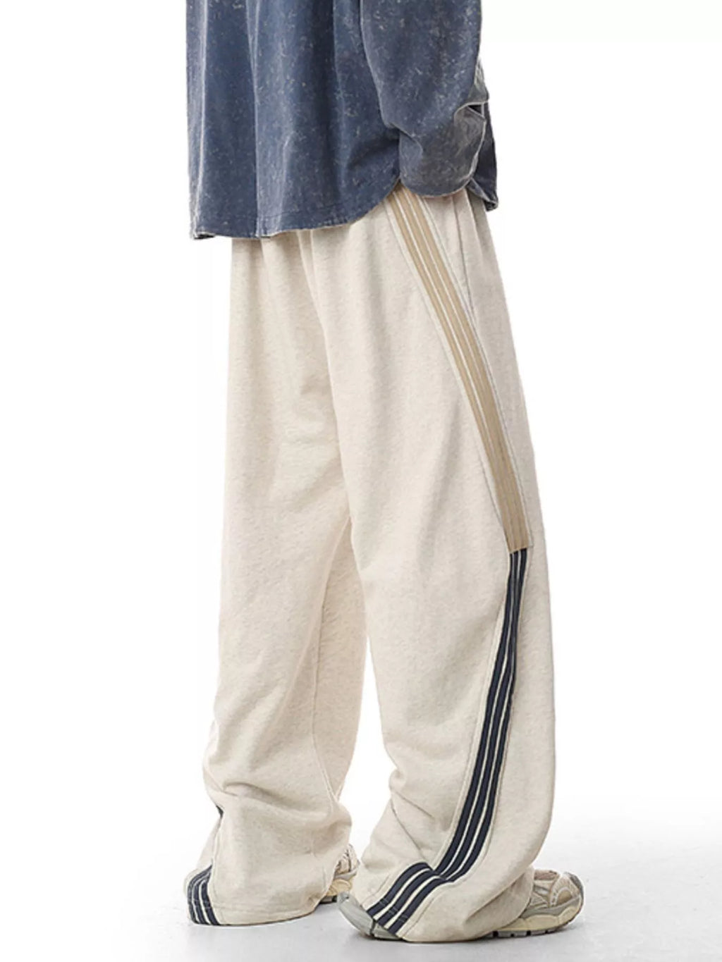 Plus Size Side Striped Relaxed Fit Casual Pants in Black for Men