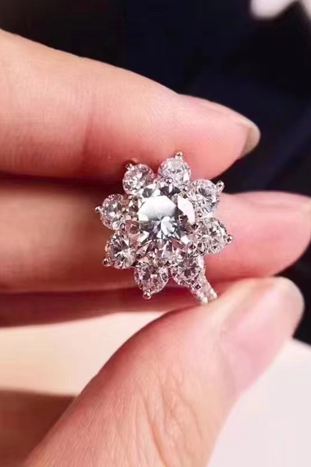 1 Carat Moissanite Flower Ring in Silver for Women