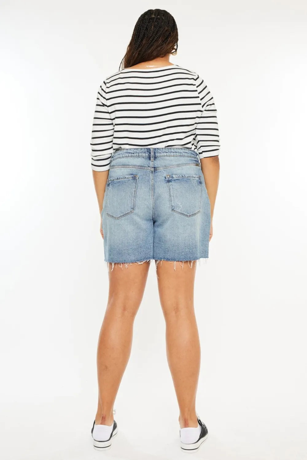 Plus Size Raw Hem High Waist Denim Shorts in Medium for Women