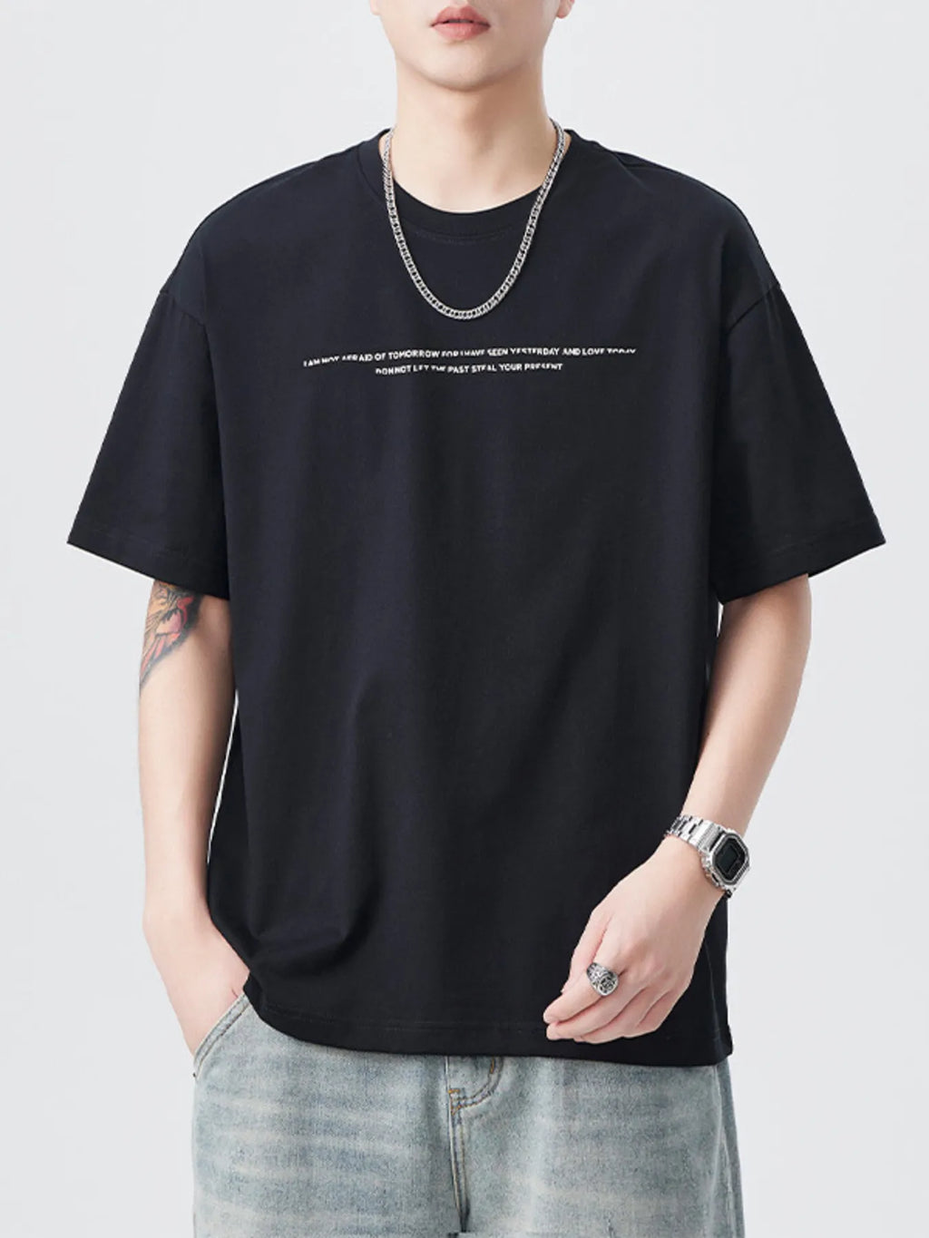 Plus Size Round Neck Short Sleeve T-Shirt in Everyday in Black for Men
