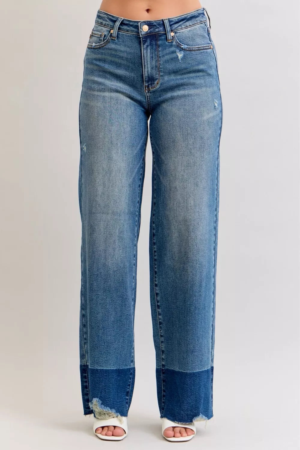 Raw Hem High Waist Column Straight Jeans in Dark for Women
