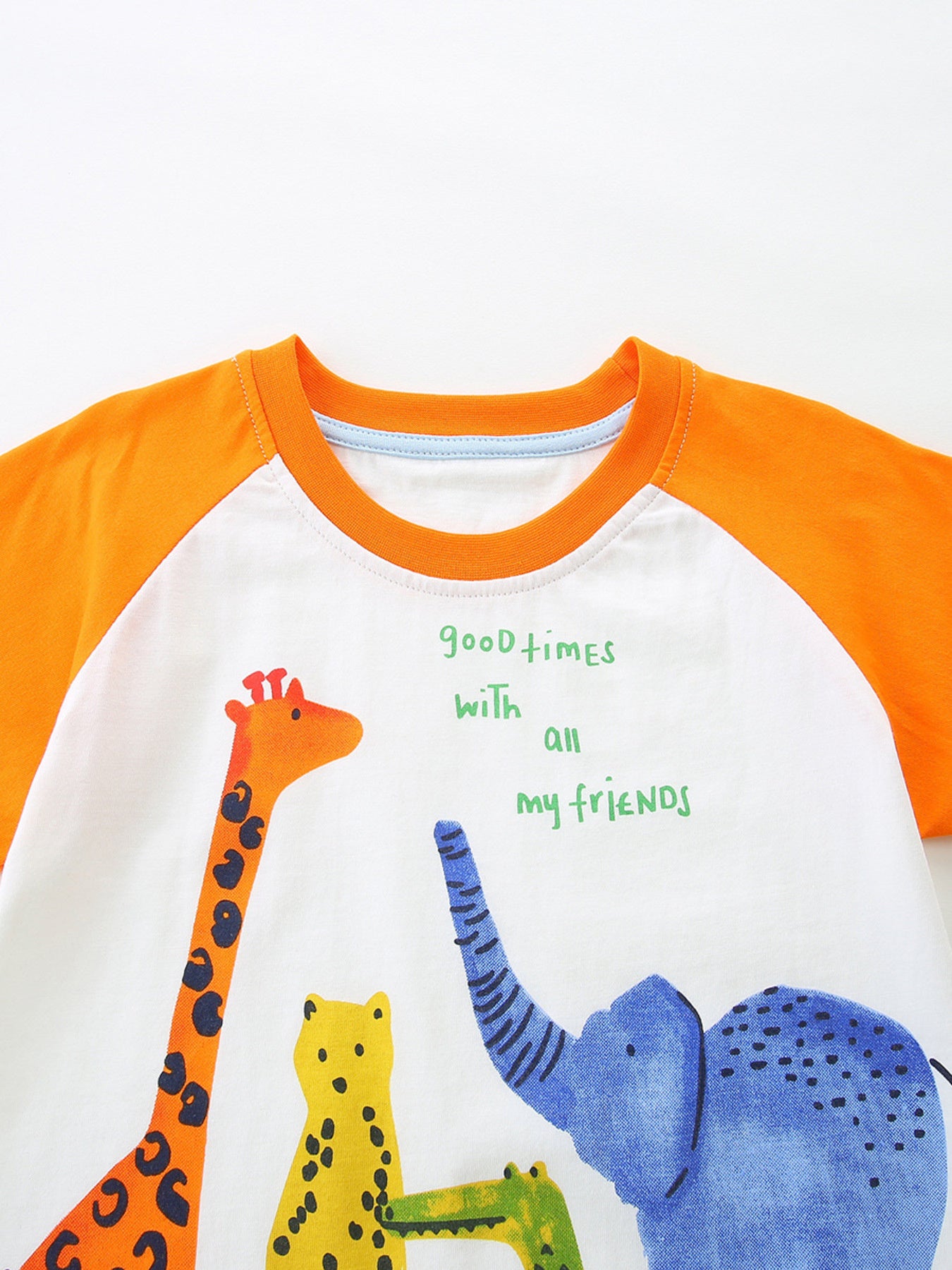 Animal Print Tee & Plaid Shorts Set in Orange for Boys