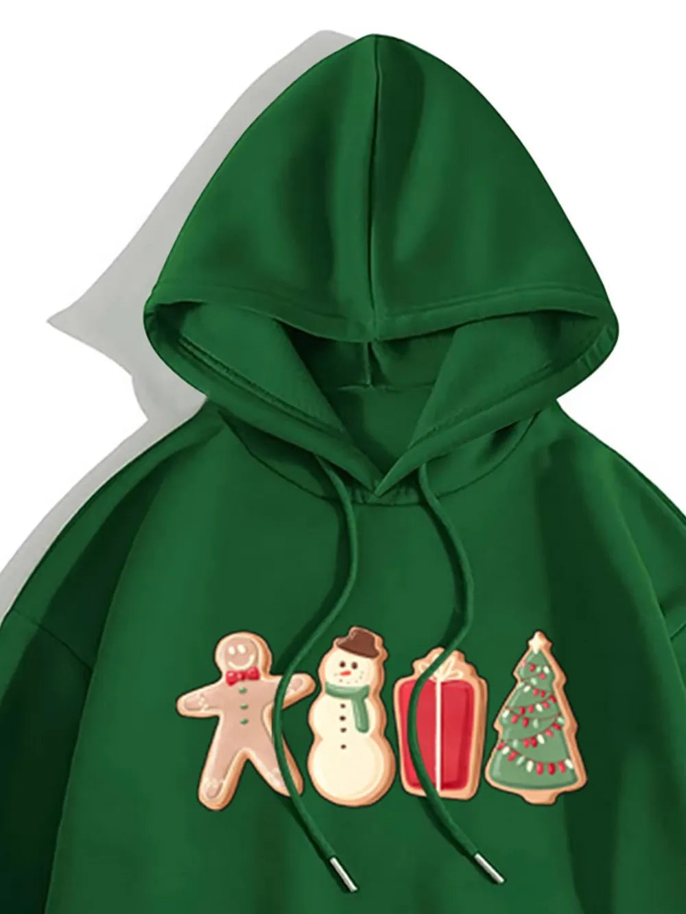 Graphic Drawstring Hoodie with Pocket in Green for Women