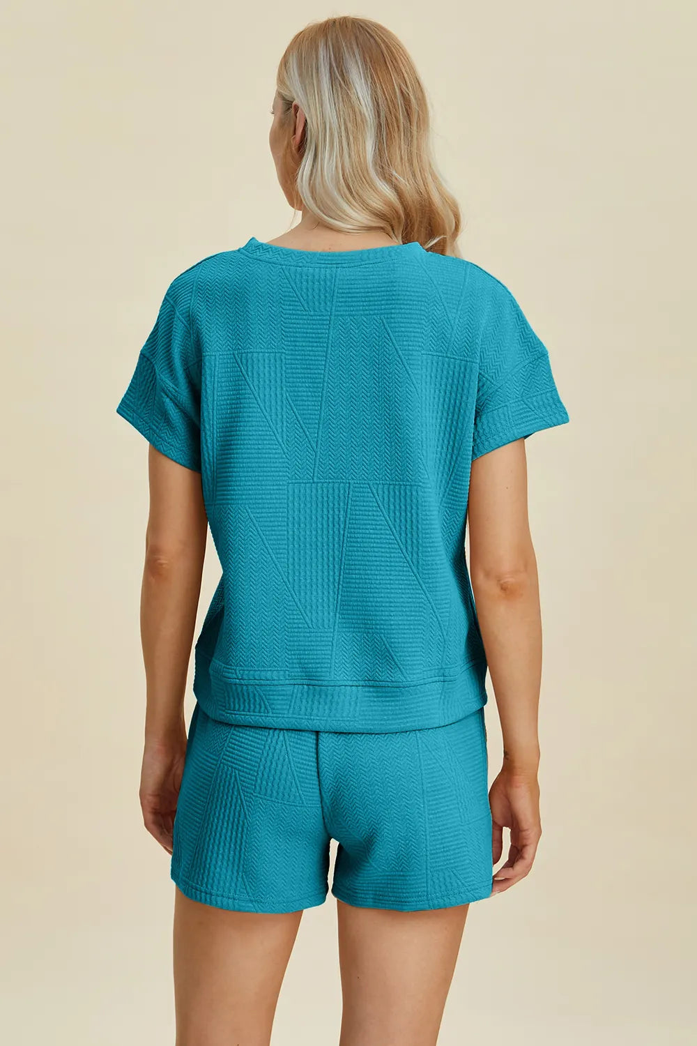Plus Size Texture Short Sleeve Top and Shorts Set for Women