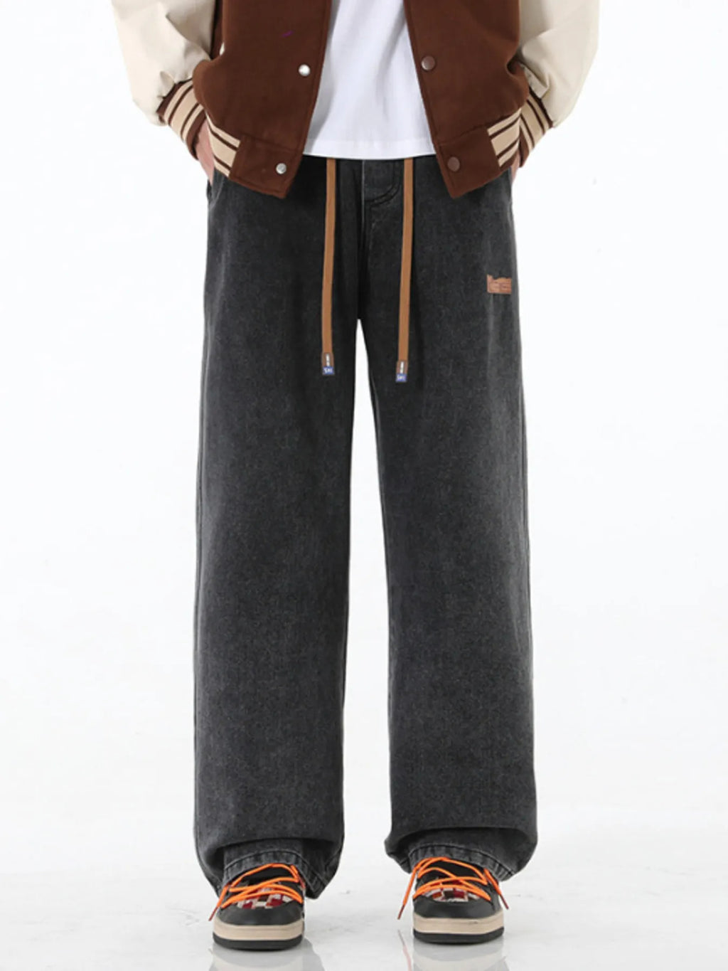Plus Size Wide Leg Drawstring Jeans in Light Blue for Men