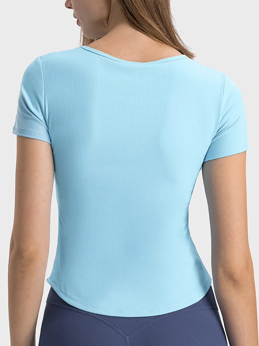 Notched Short Sleeve Active T-Shirt in Pastel Blue for Women