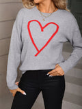 Valentines Day Heart Graphic Dropped Shoulder Sweater in Grey for Women