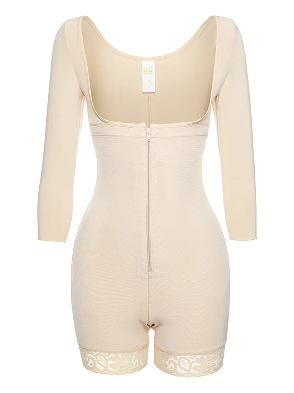 Plus Size Zip Up Lace Detail Long Sleeve Shapewear in Ivory for Women