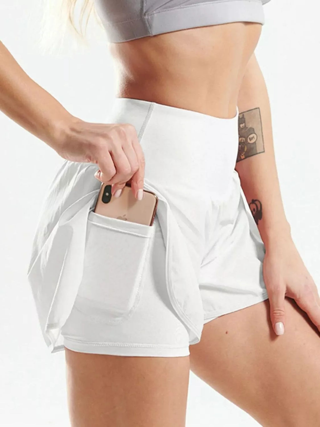 Pocketed High Waist Active Shorts in White for Women