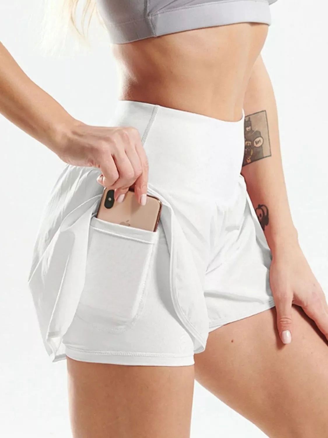 Pocketed High Waist Active Shorts in White for Women