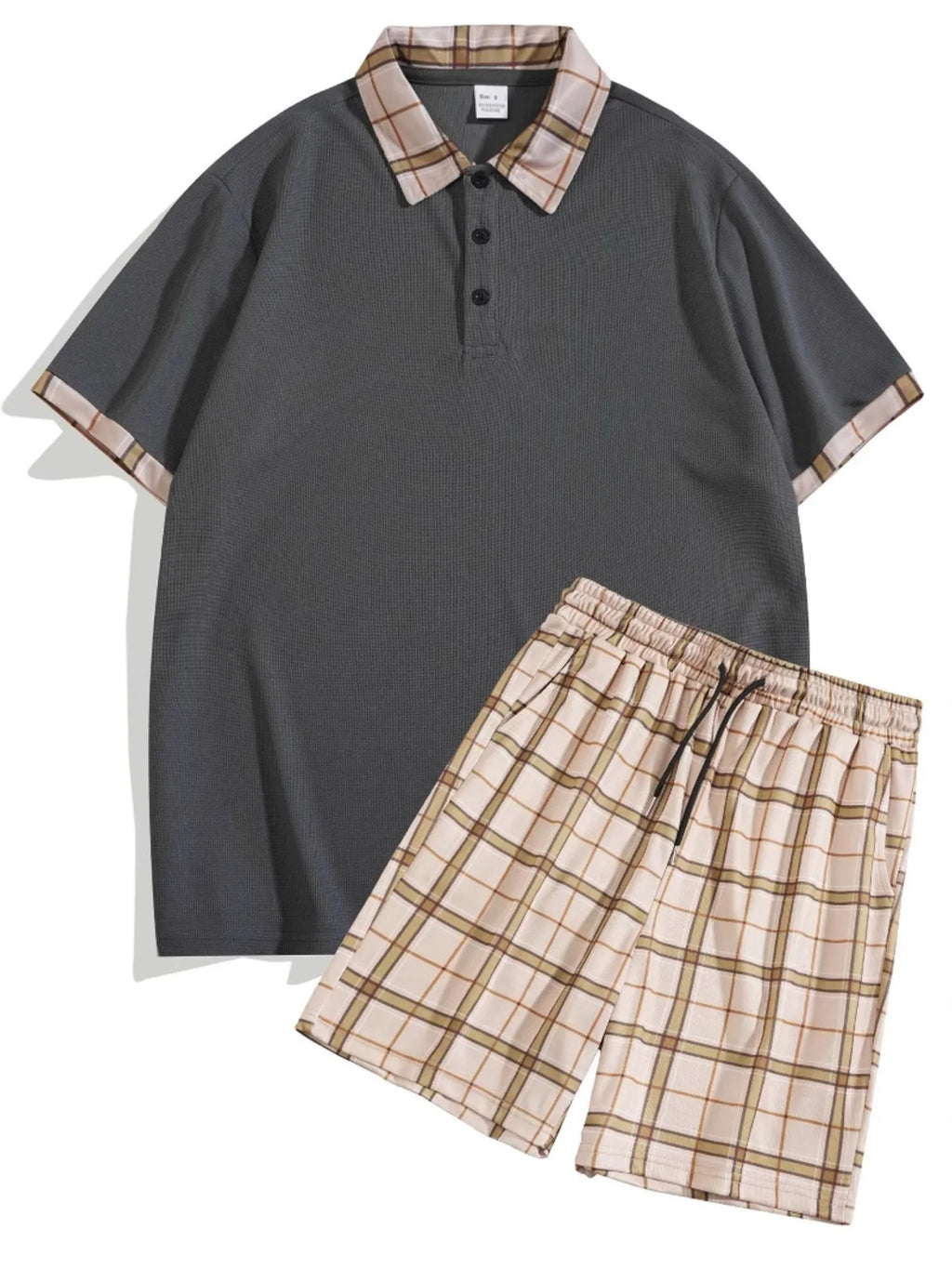 Classic Plaid Collar Polo and Shorts Set Plus Size in Red for Men