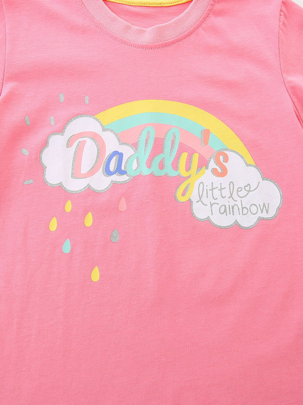 Rainbow Graphic Short Sleeve T-Shirt in Pink for Girls
