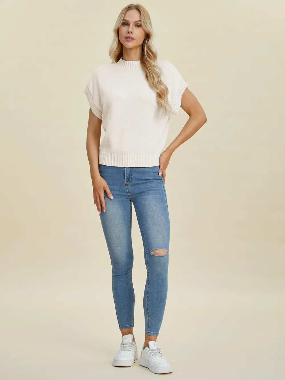Plus Size Mock Neck Short Sleeve Sweater for Women
