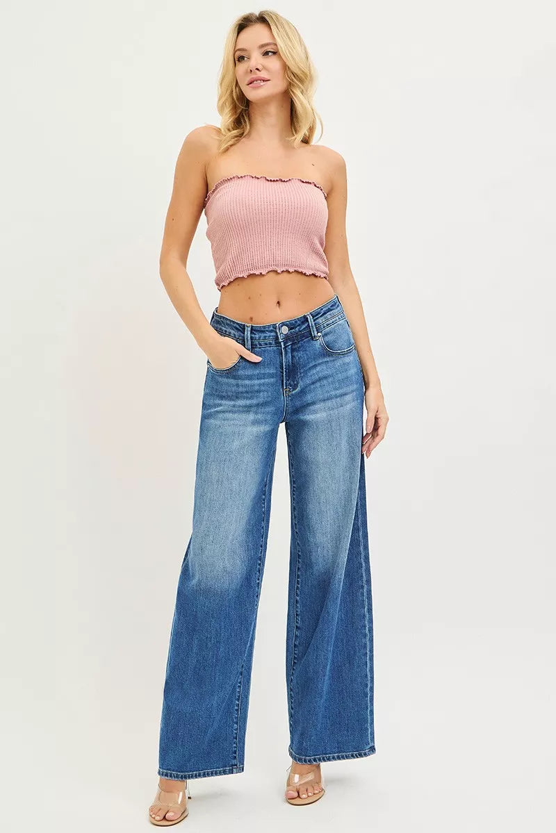Slouchy Baggy Jeans with Pockets in Medium for Women
