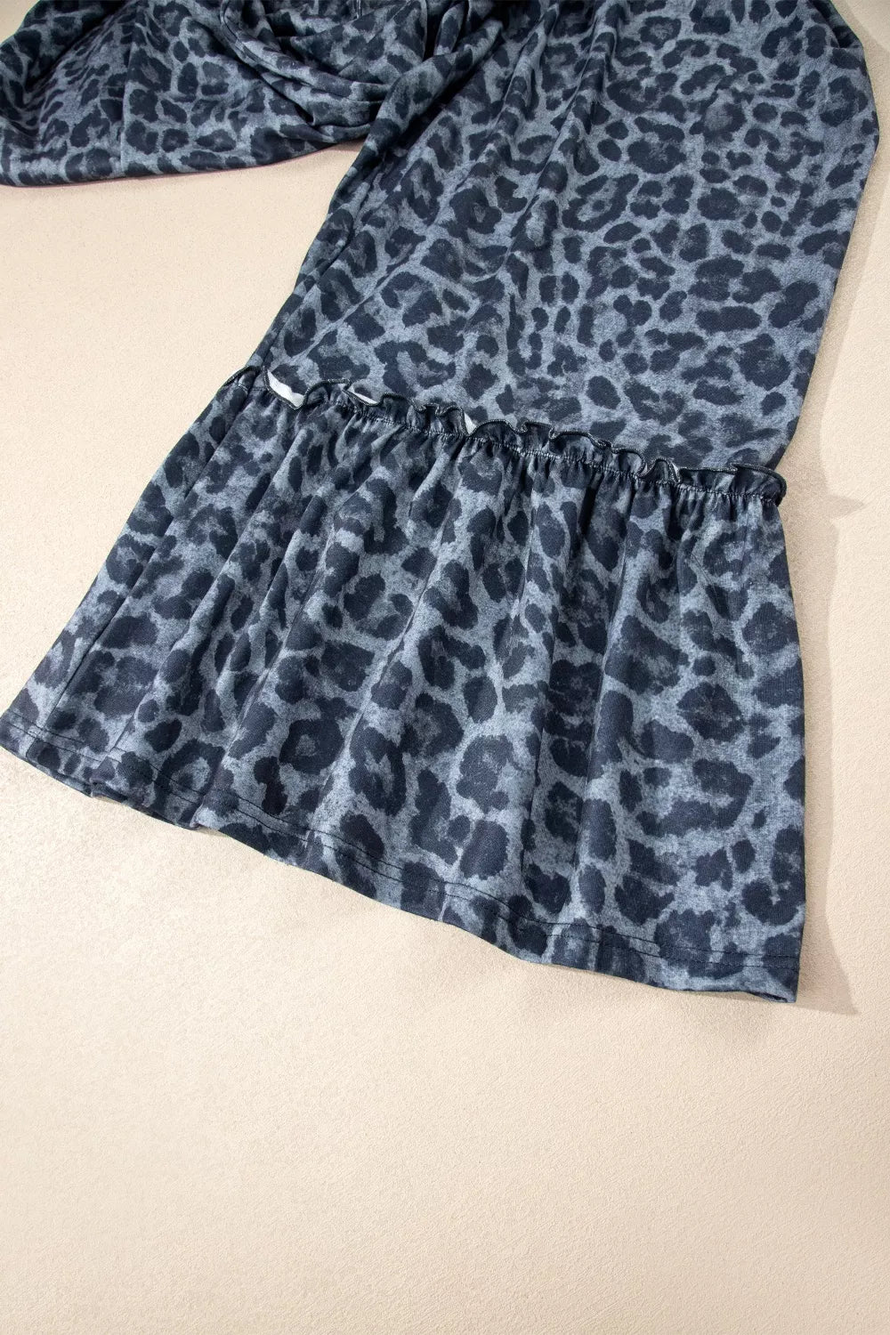 Leopard Print Frilled Detail Drawstring Wide Leg Pants for Women