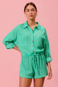 Textured Knit Button Front Romper in Mint for Women