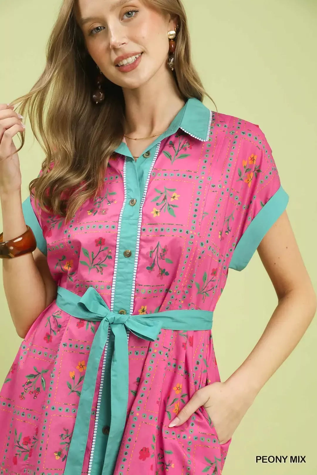 Mix Floral Button-Front Midi Dress in Peony Mix for Women