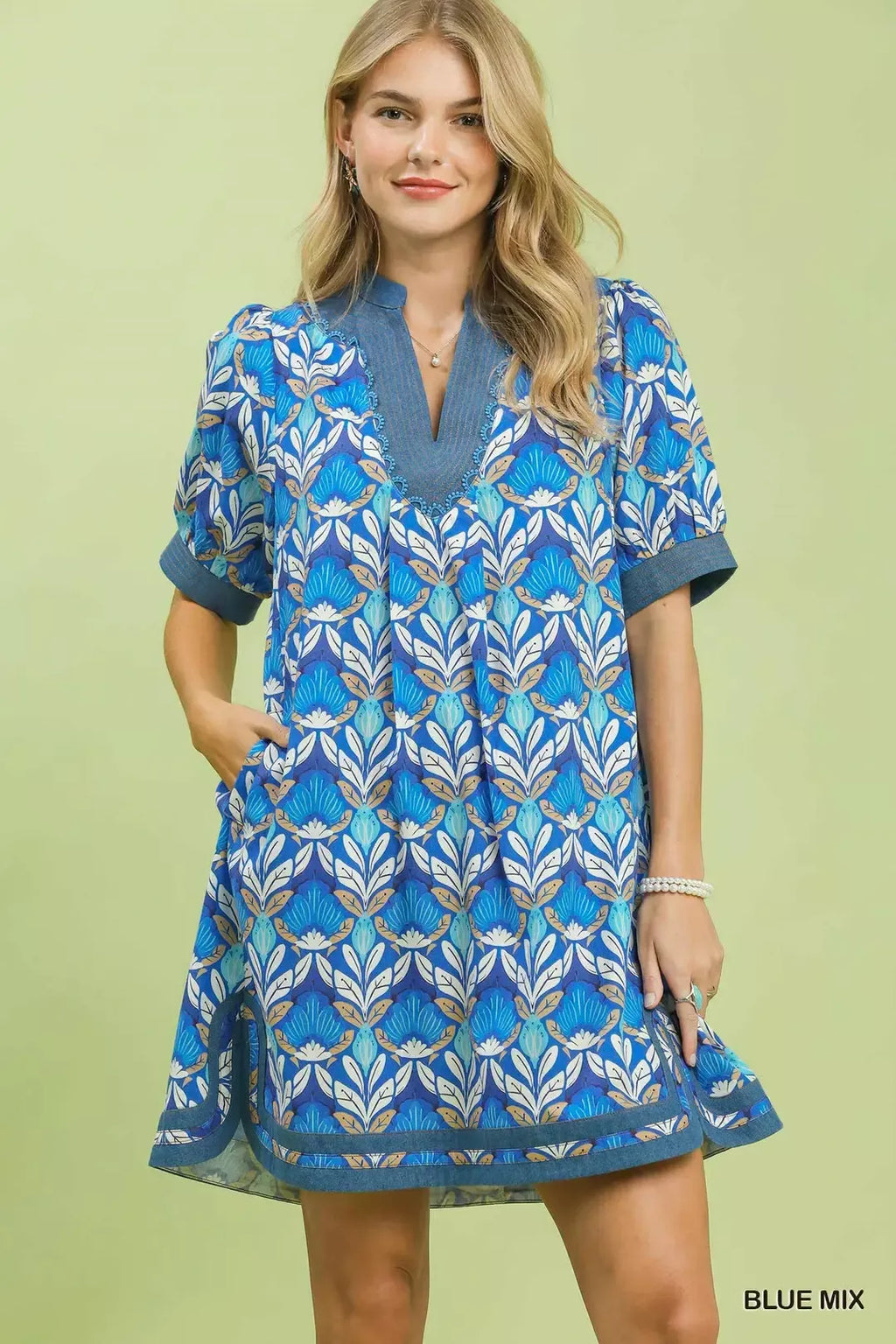Mix Tile Print Mini Dress in Blue Mix for Women