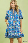 Mix Tile Print Mini Dress in Blue Mix for Women