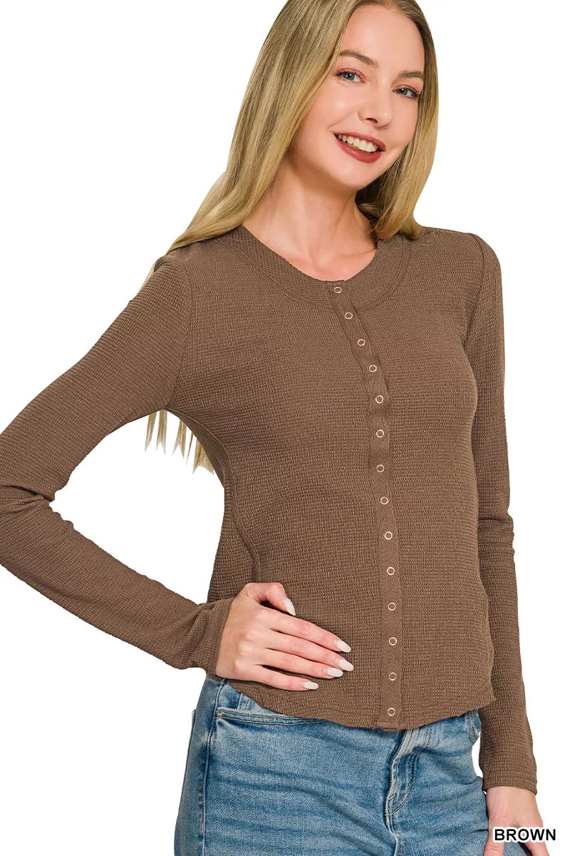 Double Knit Snap Button Shirts in Brown for Women