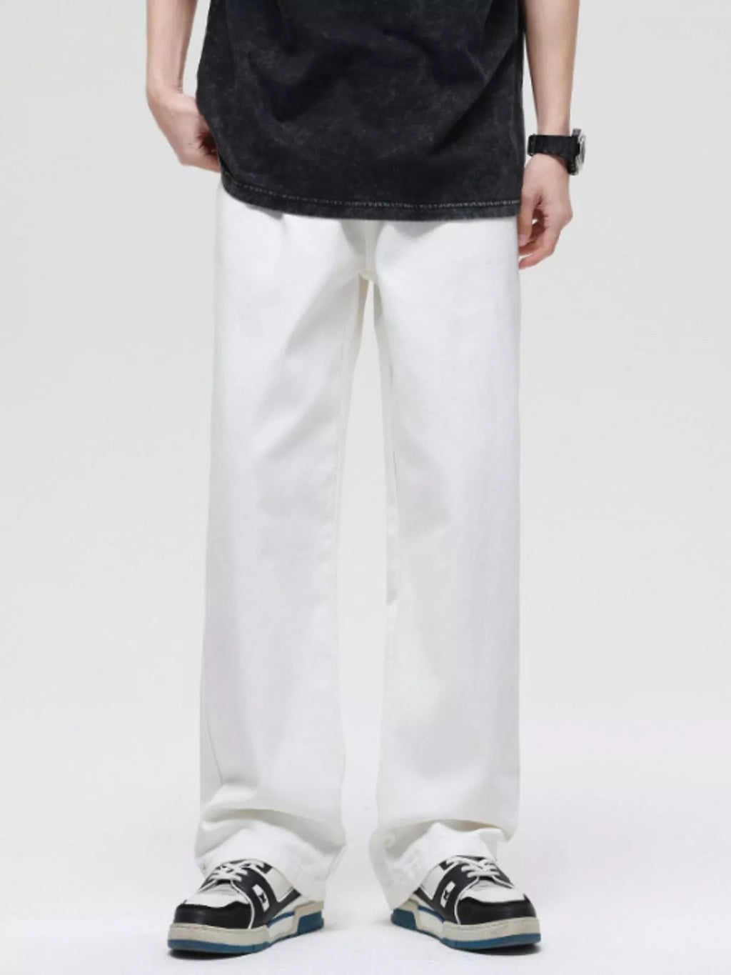 Washed Wide Leg Jeans Plus Size in Black for Men