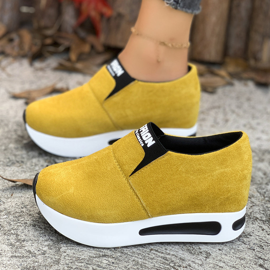 Round Toe Platform Slip-Ons in Green for Women