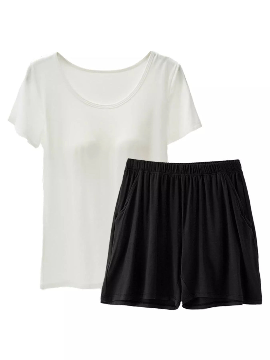Plus Size Padded Modal Short Sleeve T-Shirt and Shorts Set in Dark Gray for Women