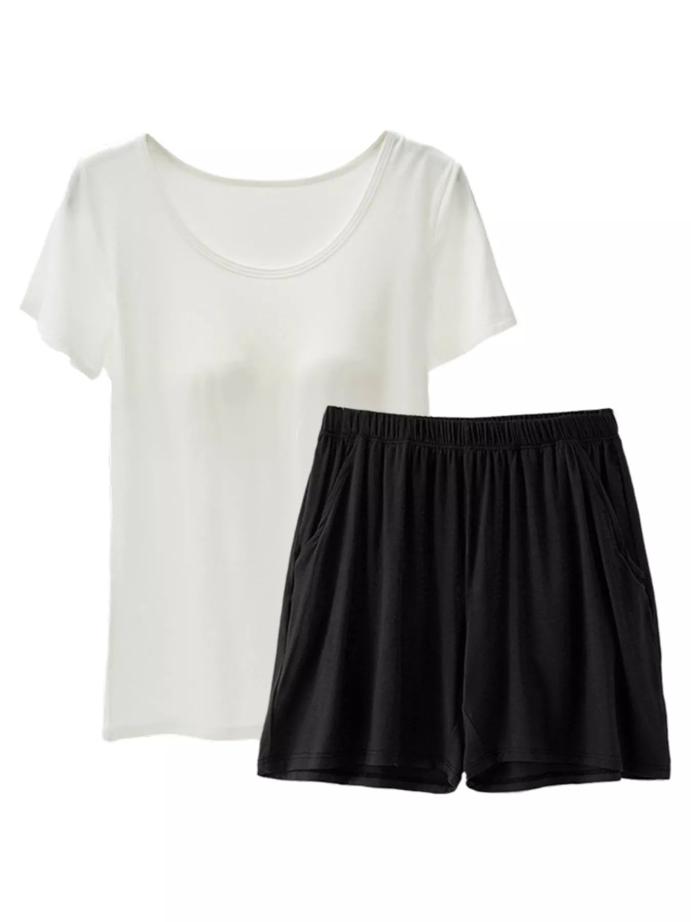 Plus Size Padded Modal Short Sleeve T-Shirt and Shorts Set in Dark Gray for Women