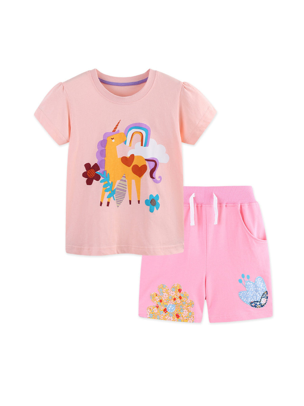 Unicorn Graphic Tee and Shorts Set in Blush Pink for Girls