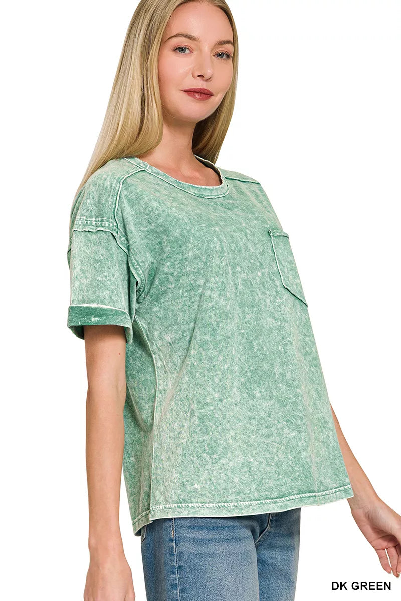 Halo Snow Washed Exposed Seam Top & Shorts Set in Dark Green for Women