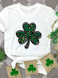 Lucky Clover Round Neck Short Sleeve T-Shirt in White for Women