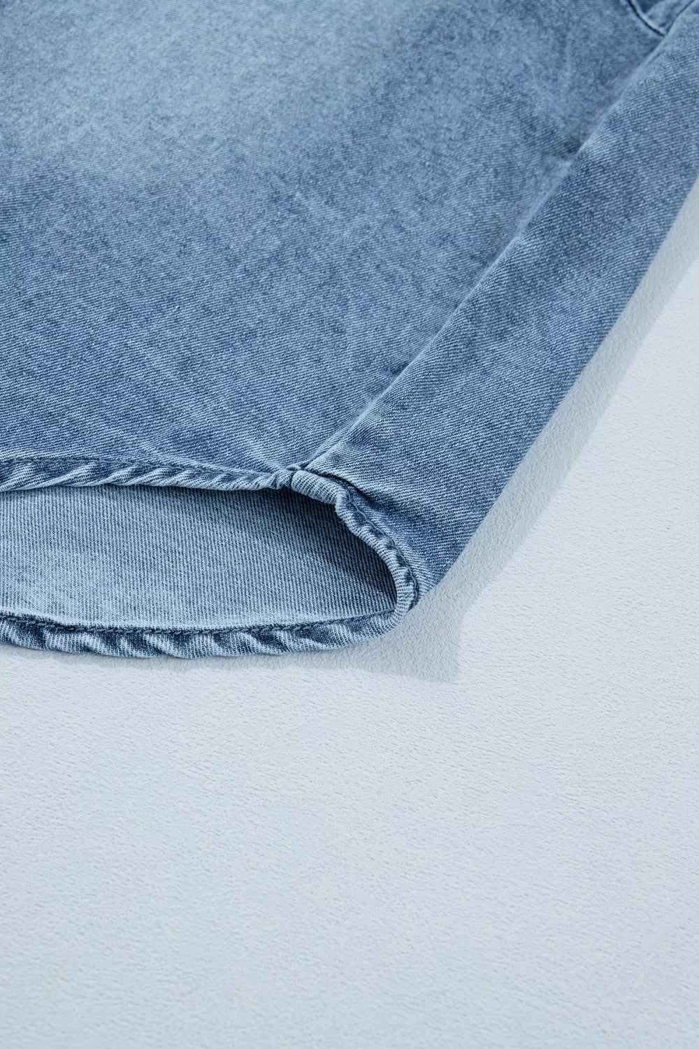 Frilled Short Sleeve Snap Button Denim Shirt for Women