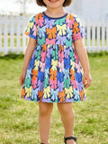 Colorful Bow-Print Casual Dress in Multicolor for Girls